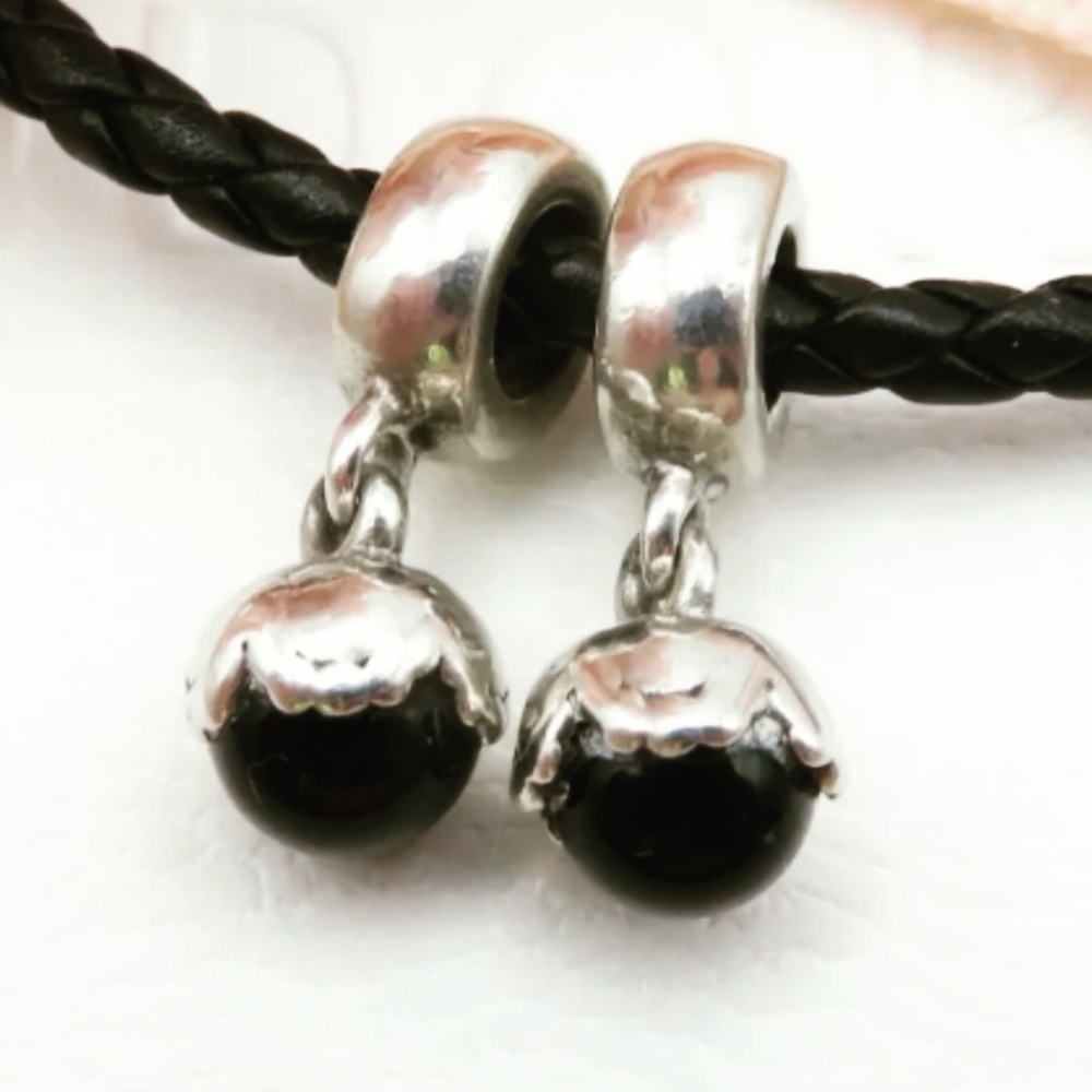 TWO Pandora brand dangle " Onyx drop black " #7903790 ,Hard to find together